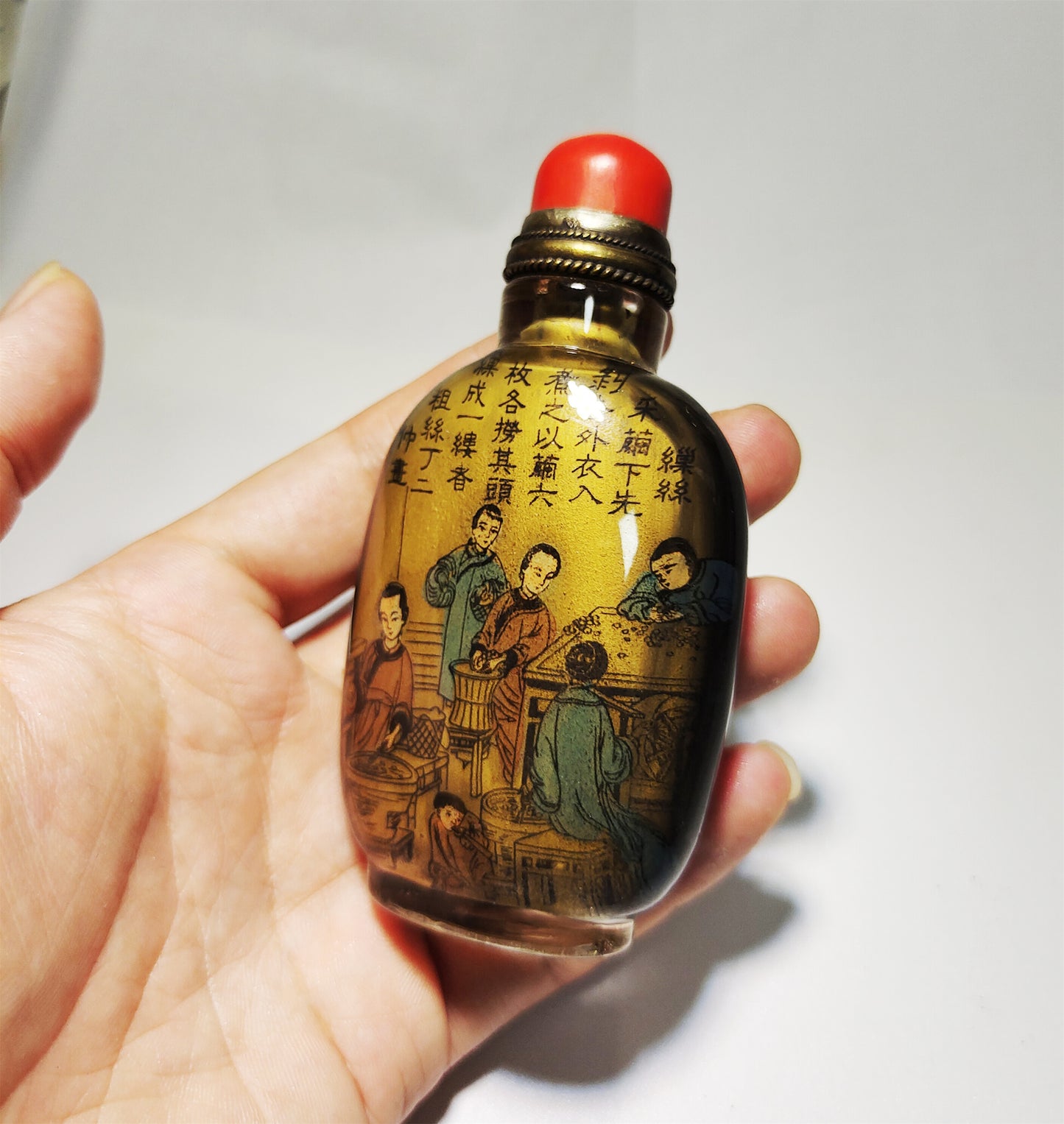Real Chinese Old Antique Peking Glass Snuff Bottle Inside Painted Hand Oriental Collectable