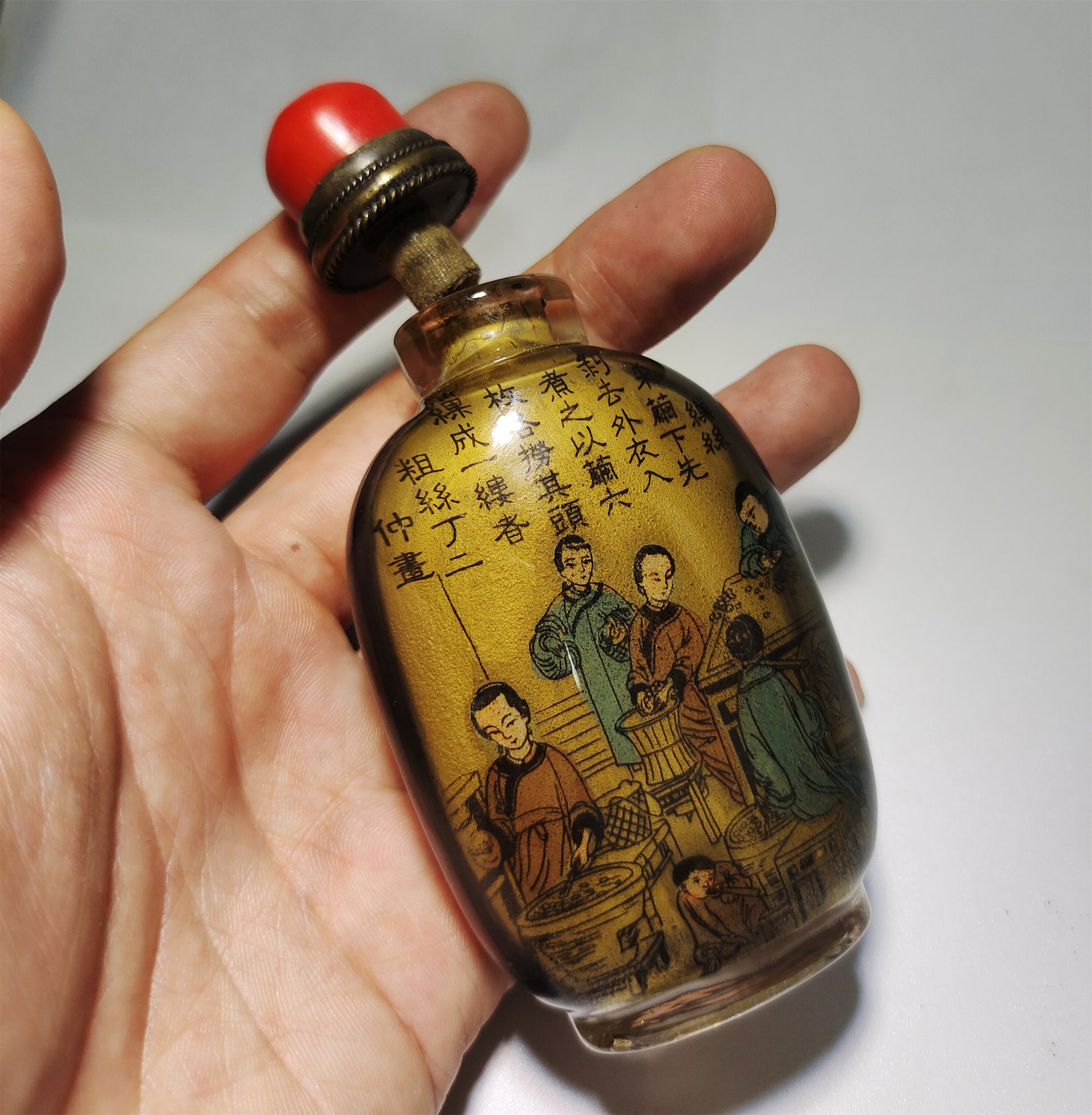 Real Chinese Old Antique Peking Glass Snuff Bottle Inside Painted Hand Oriental Collectable