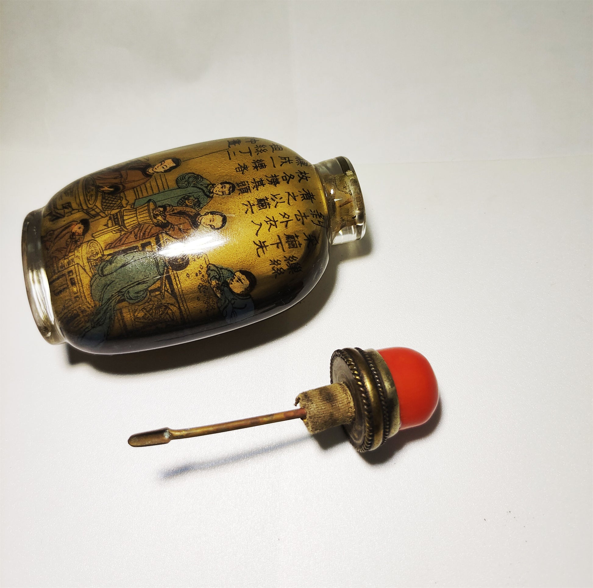 Real Chinese Old Antique Peking Glass Snuff Bottle Inside Painted Hand Oriental Collectable