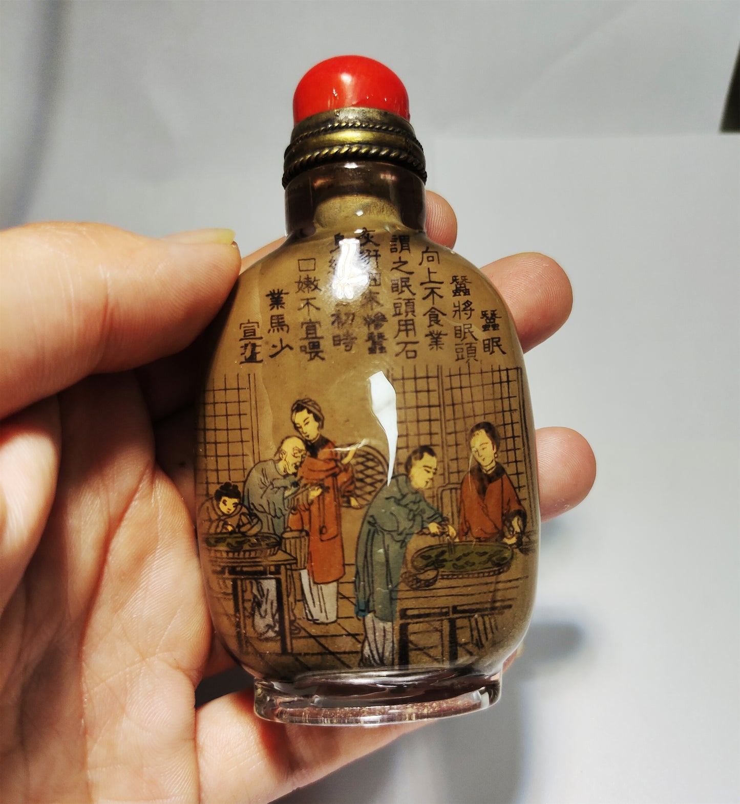 Real Chinese Old Antique Peking Glass Snuff Bottle Inside Painted Hand Yezhongsan Oriental Collectable