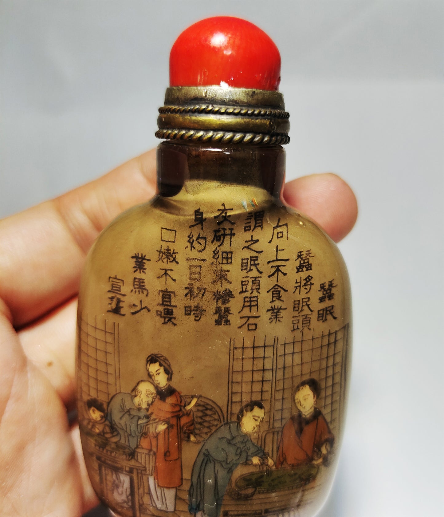 Real Chinese Old Antique Peking Glass Snuff Bottle Inside Painted Hand Yezhongsan Oriental Collectable
