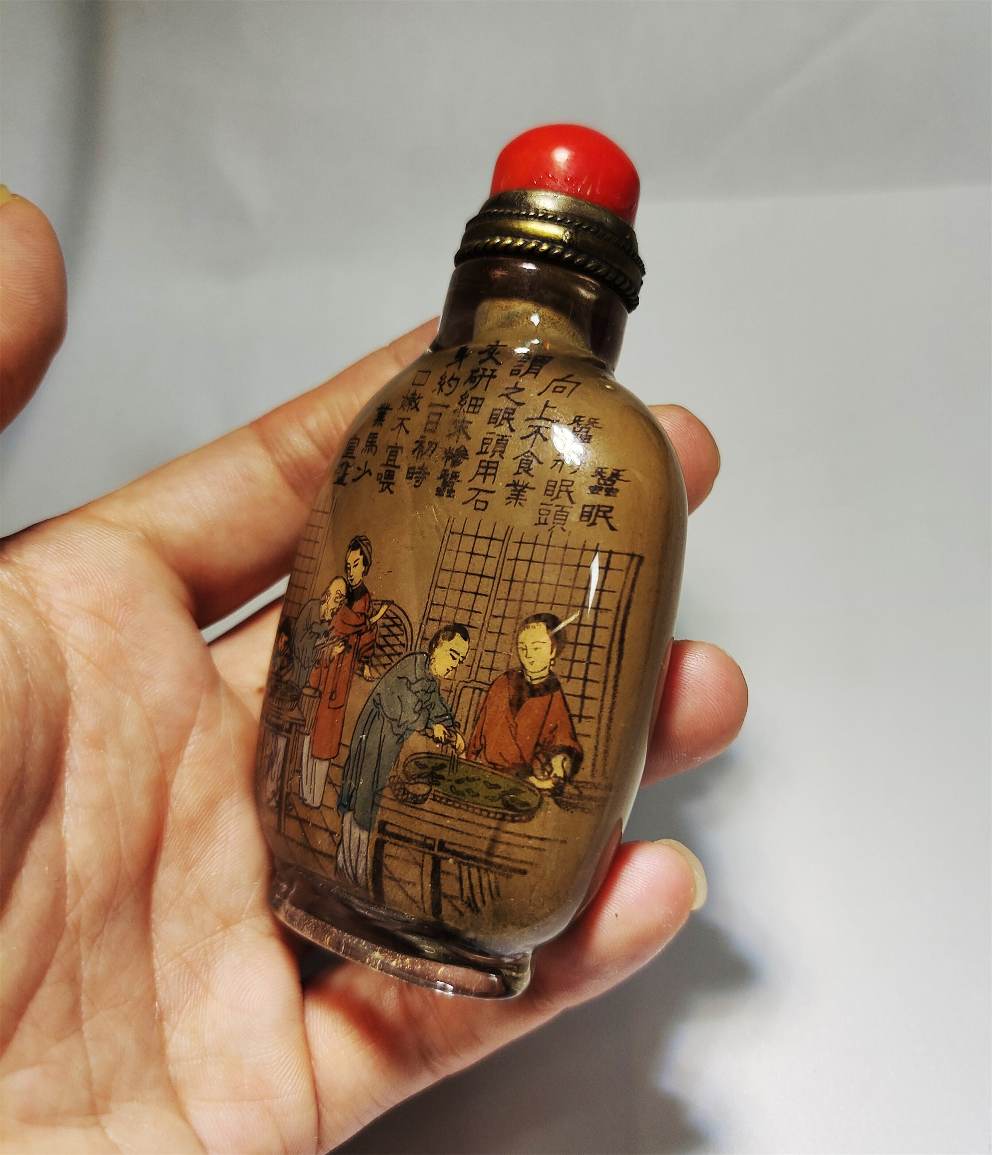 Real Chinese Old Antique Peking Glass Snuff Bottle Inside Painted Hand Yezhongsan Oriental Collectable