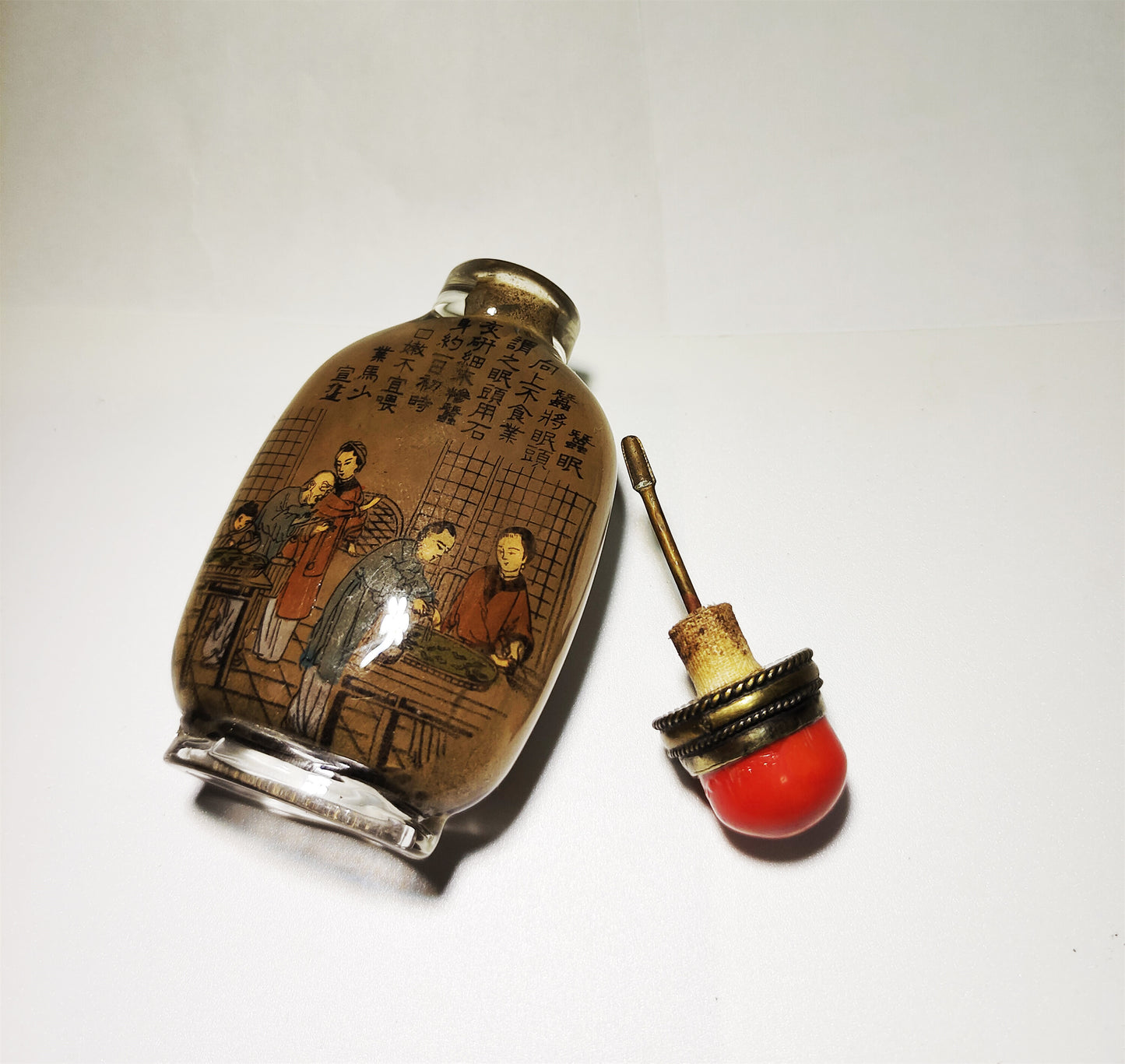 Real Chinese Old Antique Peking Glass Snuff Bottle Inside Painted Hand Yezhongsan Oriental Collectable