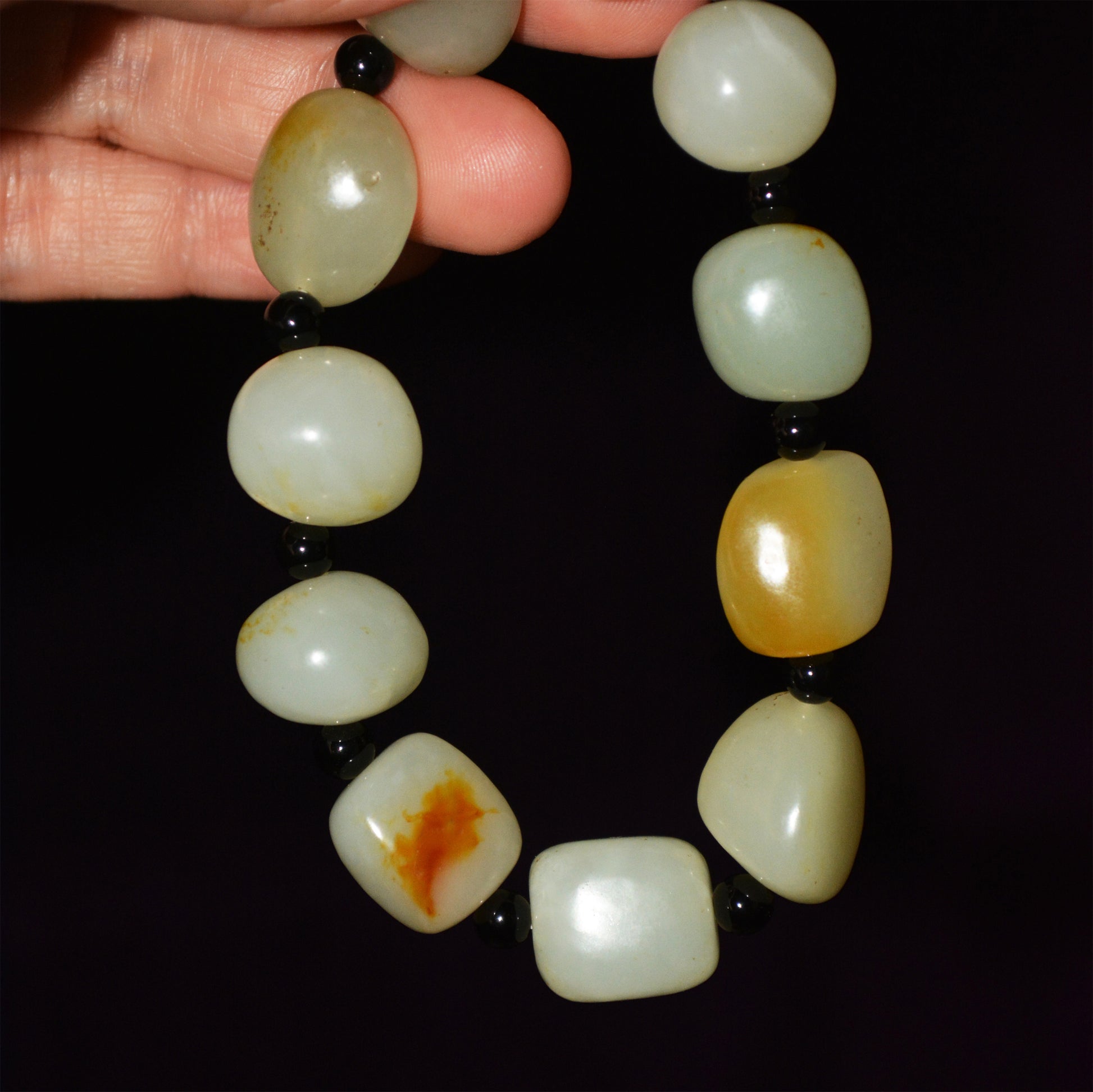Real Chinese Old Antique White Hetian Jade Bracelet Nephrite Hotan Mala Prayer Beads Rosary Genuine River Pebble Mutton Fat  Authentic Natural 和田玉籽料手串