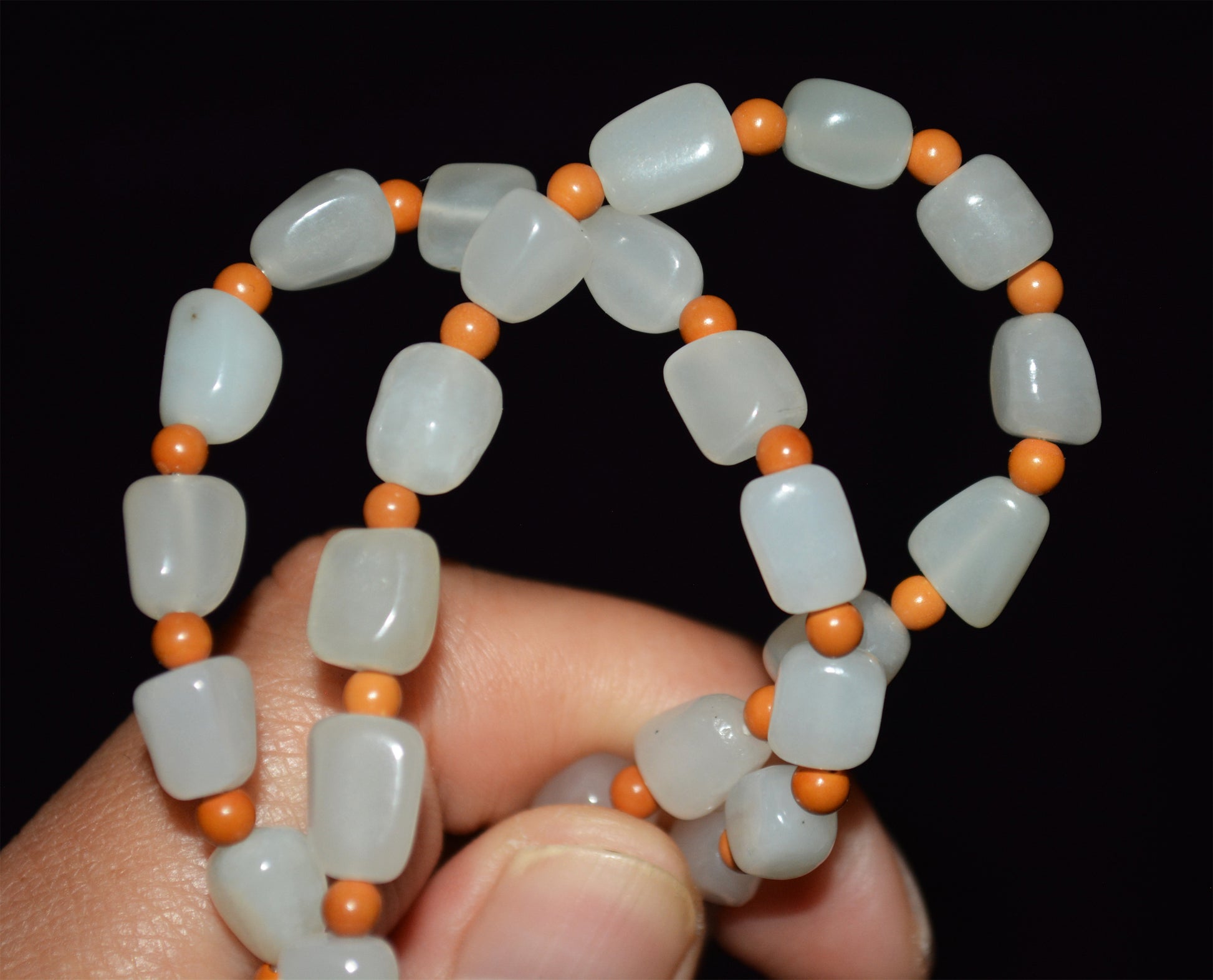Real Chinese Old Antique White Hetian Jade Bracelet Nephrite Necklace chain Hotan Mala Prayer Beads Rosary Genuine River Pebble Mutton Fat  Authentic Natural 和田玉籽料项链手串
