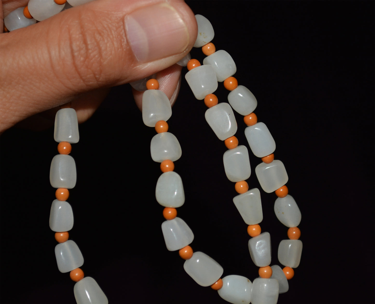 Real Chinese Old Antique White Hetian Jade Bracelet Nephrite Necklace chain Hotan Mala Prayer Beads Rosary Genuine River Pebble Mutton Fat  Authentic Natural 和田玉籽料项链手串