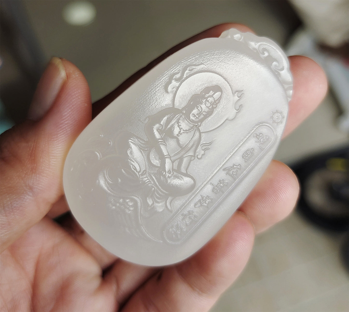 Real Chinese Old Antique White Hetian Jade Kwan Yin Buddha Pendant Nephrite Hotan Guanyin Genuine River Pebble Mutton Fat  Authentic natural