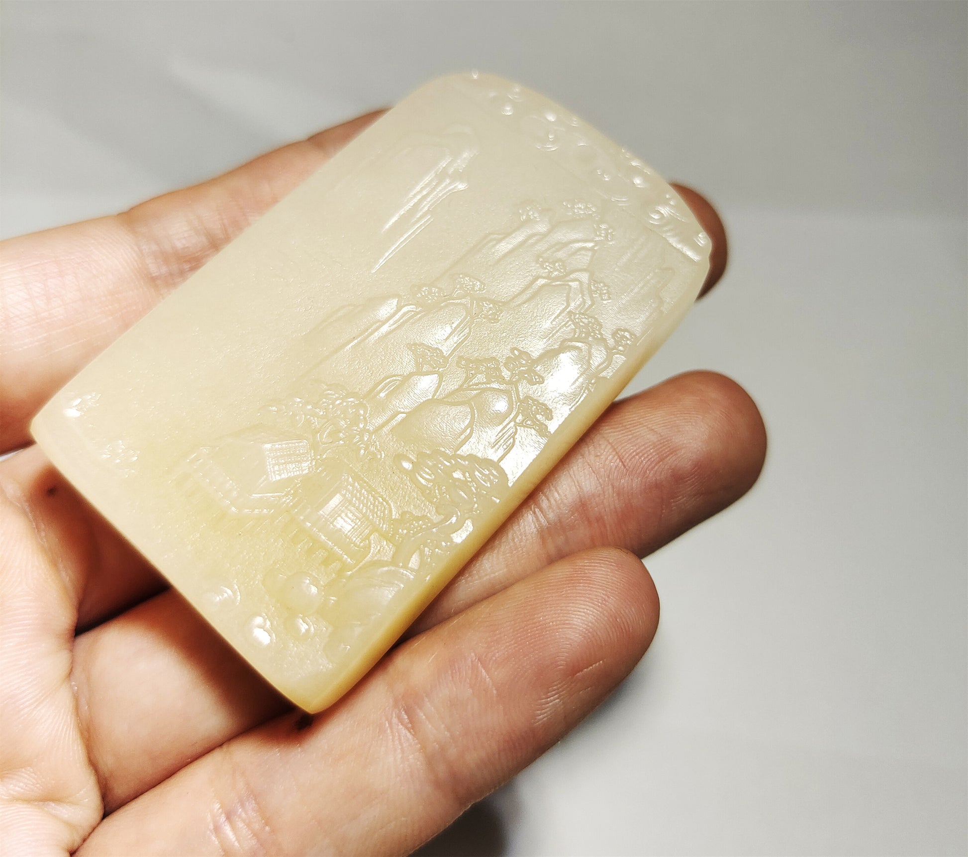 Real Chinese Old Antique White Hetian Jade Landscape Pendant Nephrite Hotan Hill Mountain Tree Elder Bridge Temple Bird hut boat Genuine River Pebble Mutton Fat  Authentic natural