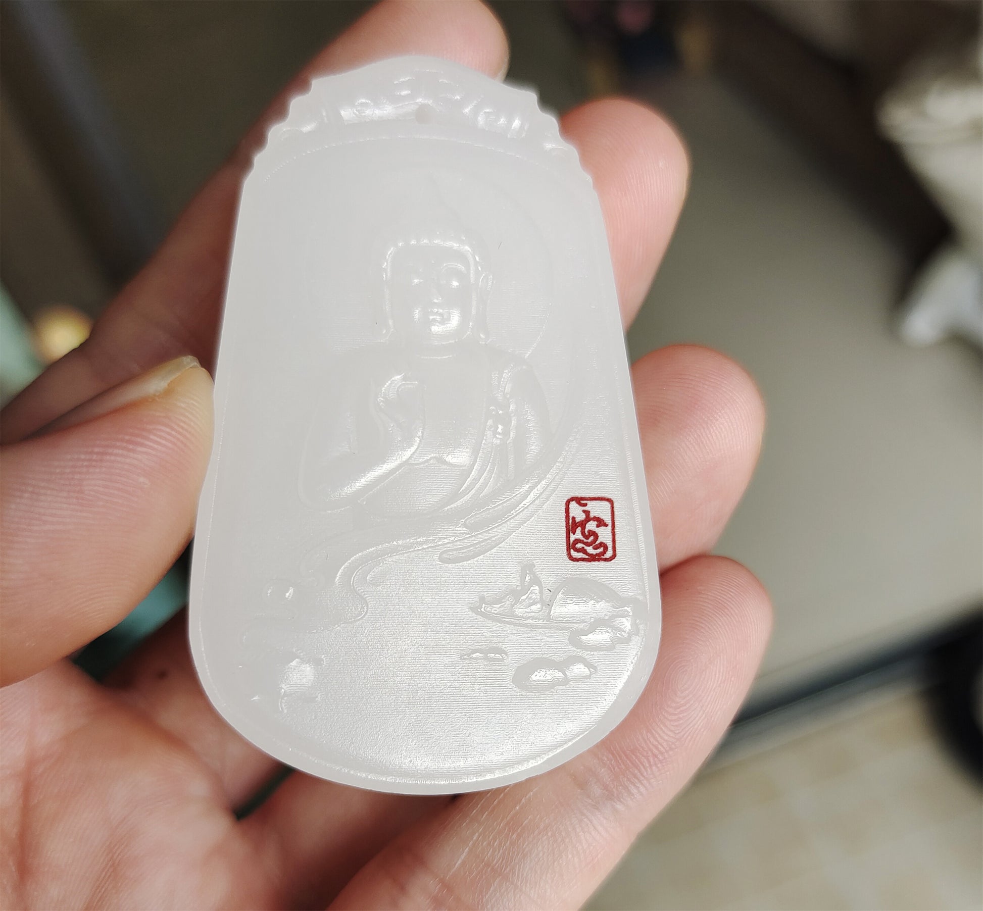 Real Chinese Old Antique White Hetian Jade Shakyamuni Buddha Pendant Nephrite Hotan Guanyin Genuine River Pebble Mutton Fat  Authentic natural