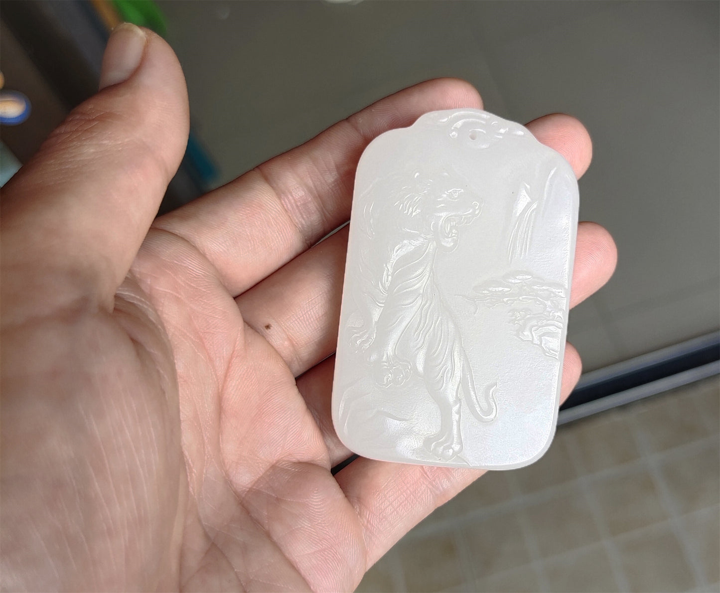 Real Chinese Old Antique White Hetian Jade Tiger Landscape Pendant Nephrite Hotan Genuine River Pebble Mutton Fat Authentic natural