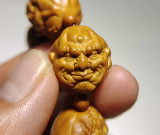 Real Chinese Walnut Carving Netsuke Bracelet Eighteen Arhats Lohan Devil Ghost Buddha Amulet Seeds Mala Prayer Beads Rosary Natural Chain Genuine Worry Talisman