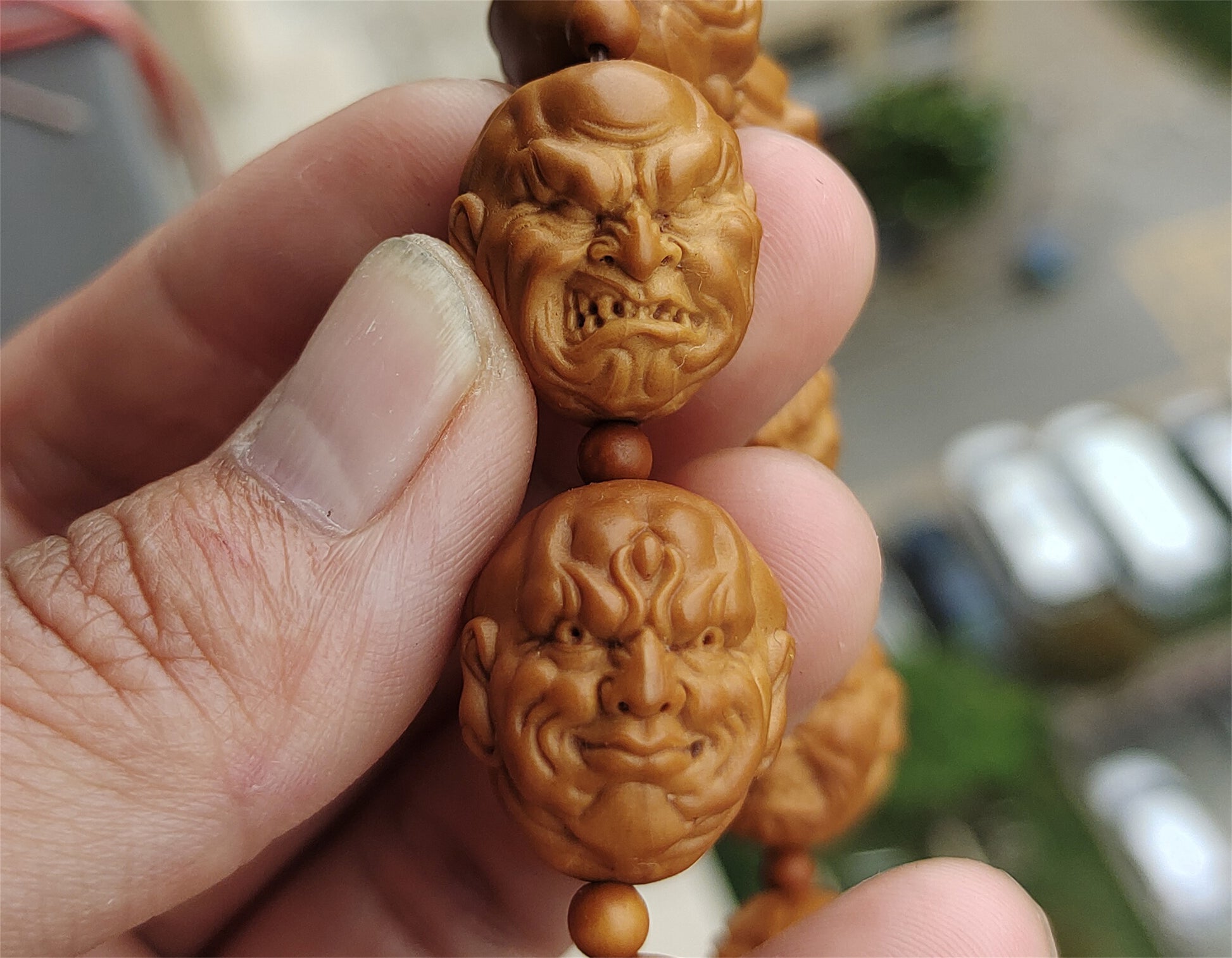 Real Chinese Walnut Carving Netsuke Bracelet Eighteen Arhats Lohan Devil Ghost Buddha Amulet Seeds Mala Prayer Beads Rosary Natural Chain Genuine Worry Talisman