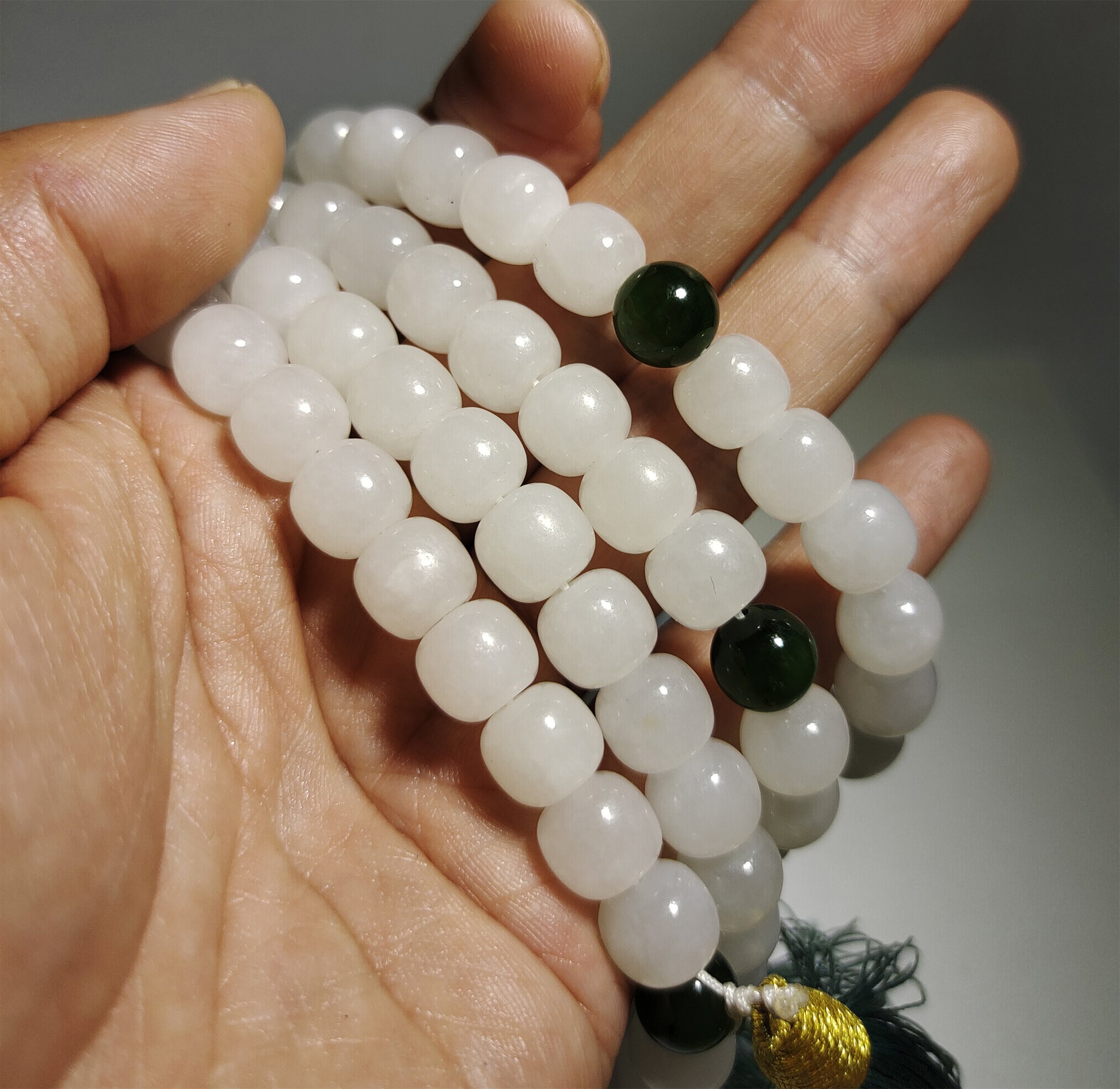 Real Chinese White Hetian Jade Necklace Bracelet Nephrite Hotan Mala Prayer Beads Natural River Pebble Mutton Fat