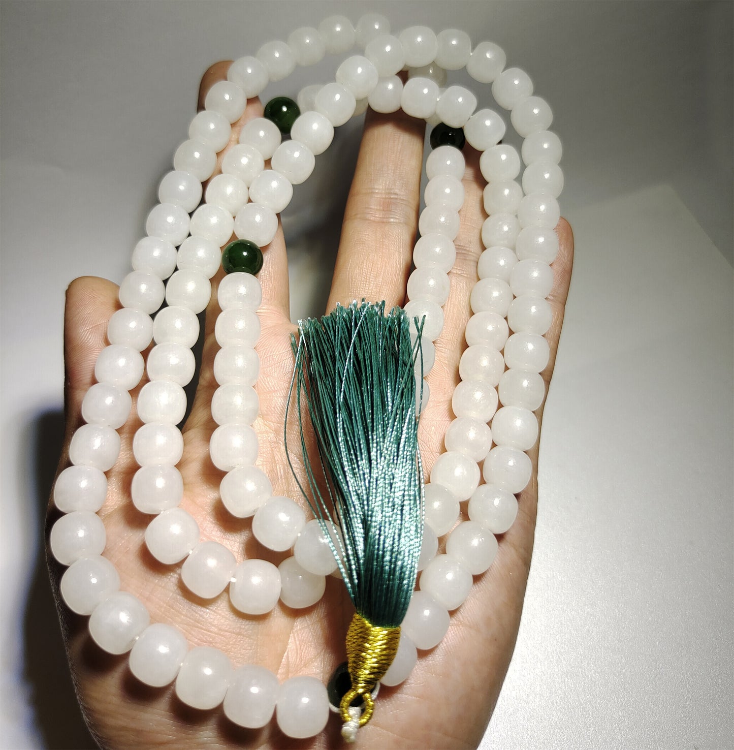 Real Chinese White Hetian Jade Necklace Bracelet Nephrite Hotan Mala Prayer Beads Natural River Pebble Mutton Fat