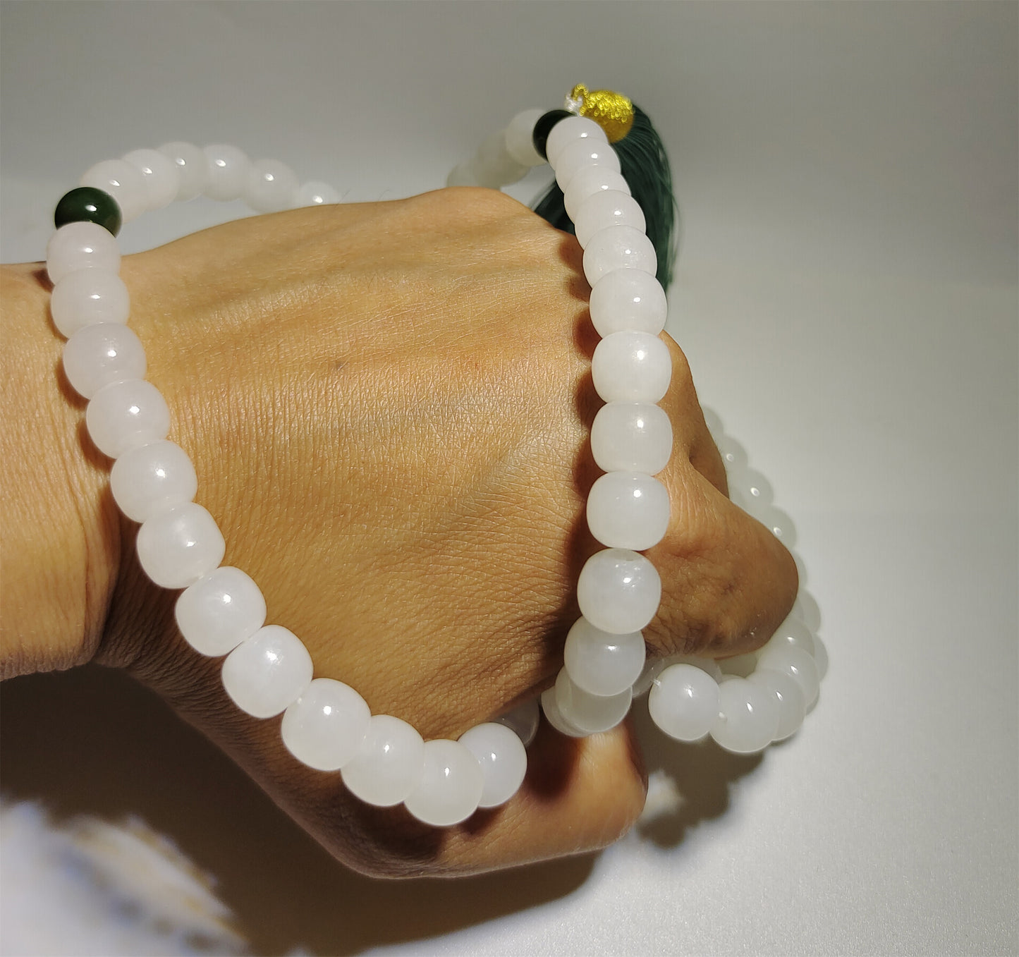 Real Chinese White Hetian Jade Necklace Bracelet Nephrite Hotan Mala Prayer Beads Natural River Pebble Mutton Fat