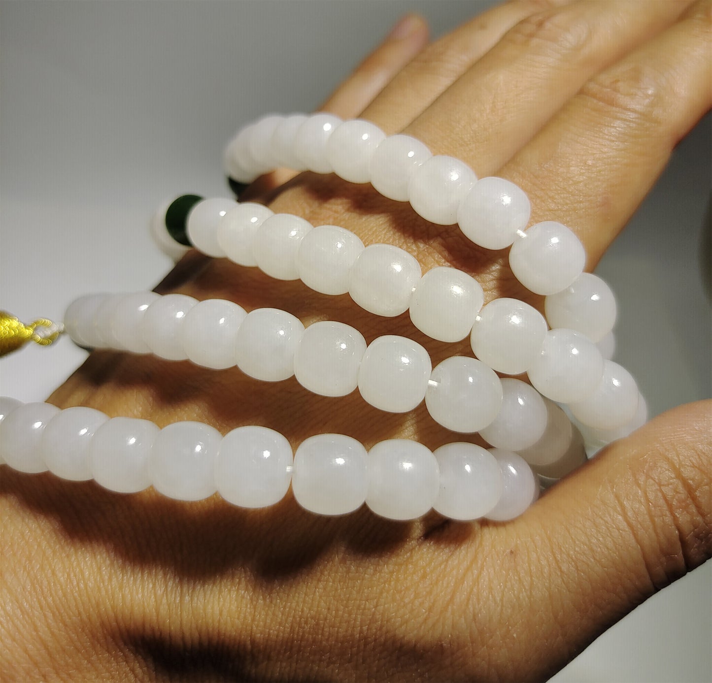 Real Chinese White Hetian Jade Necklace Bracelet Nephrite Hotan Mala Prayer Beads Natural River Pebble Mutton Fat