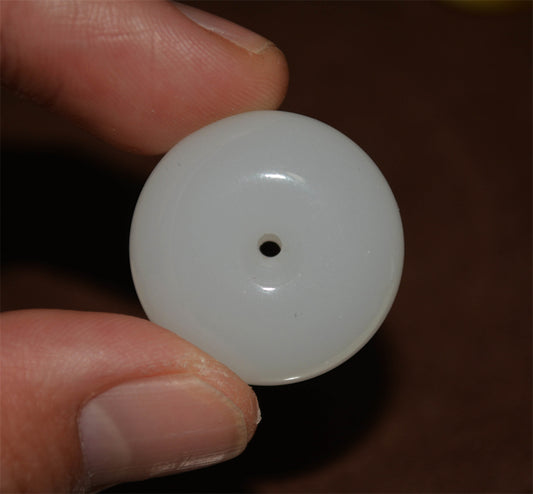 Real Chinese White Hetian Jade Pendant Donut Nephrite Amulet Hotan Bead Genuine River Pebble Mutton Fat Doughnut Authentic natural