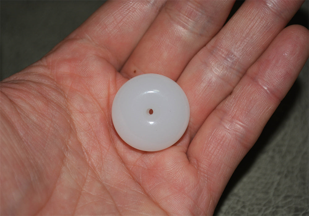 Real Chinese White Hetian Jade Pendant Donut Nephrite Amulet Hotan Bead Genuine River Pebble Mutton Fat Doughnut Authentic natural