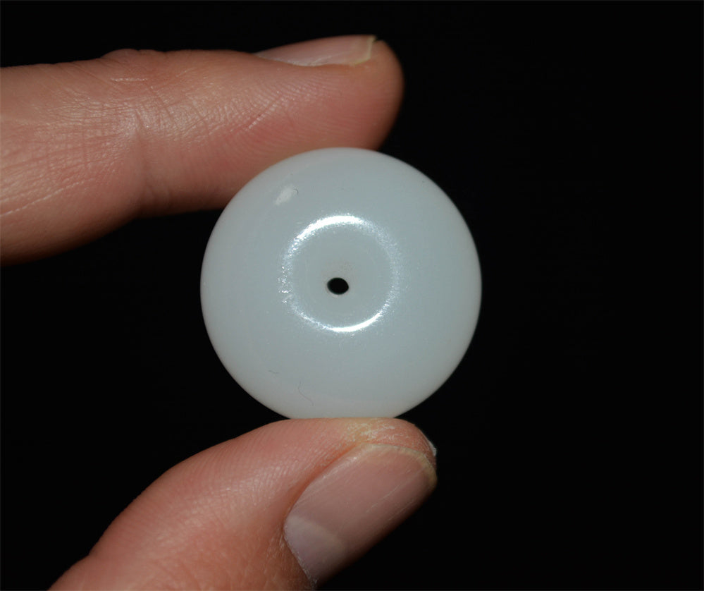 Real Chinese White Hetian Jade Pendant Donut Nephrite Amulet Hotan Bead Genuine River Pebble Mutton Fat Doughnut Authentic natural