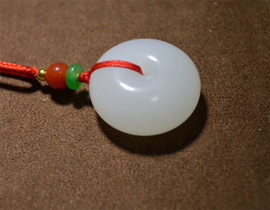 Real Chinese White Hetian Jade Donut Pendant Nephrite Amulet Hotan Bead Genuine River Pebble Mutton Fat Doughnut Authentic natural