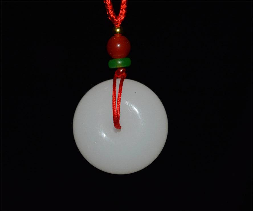 Real Chinese White Hetian Jade Donut Pendant Nephrite Amulet Hotan Bead Genuine River Pebble Mutton Fat Doughnut Authentic natural