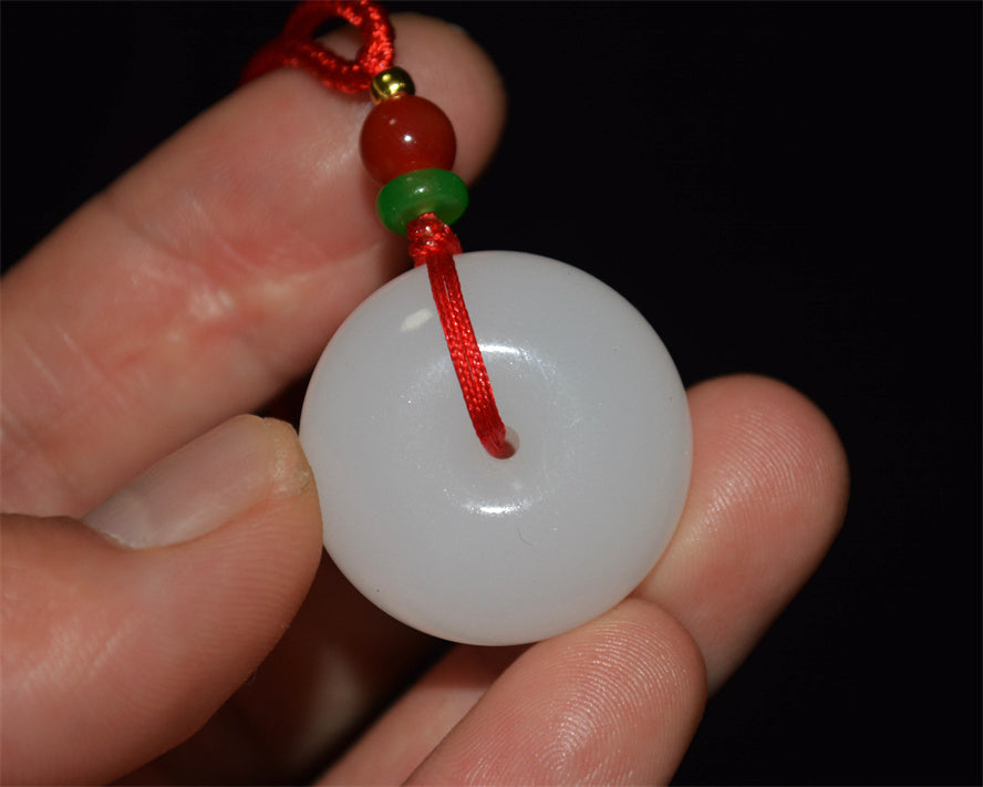Real Chinese White Hetian Jade Donut Pendant Nephrite Amulet Hotan Bead Genuine River Pebble Mutton Fat Doughnut Authentic natural