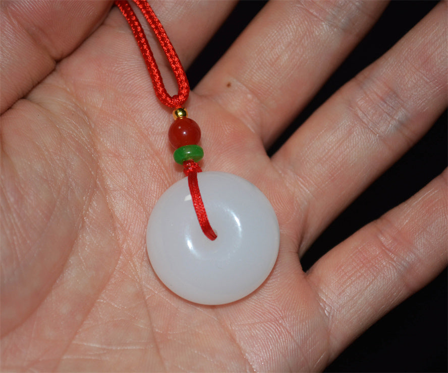Real Chinese White Hetian Jade Donut Pendant Nephrite Amulet Hotan Bead Genuine River Pebble Mutton Fat Doughnut Authentic natural
