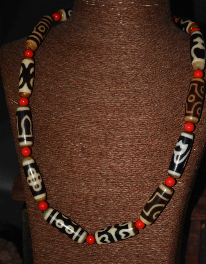 Real Himalaya Old Two Eyes Dzi Bead Amulet Six Five Eight Three Lotus Ruyi Tibet Agate Pure Gzi Old Antique Talisman