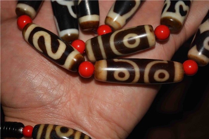 Real Tibetan Old Nine Eyes Dzi Bead Six Five Eight Three Two Lotus Ruyi Amulet Himalaya Agate Pure Water Wave Gzi Old Antique Talisman