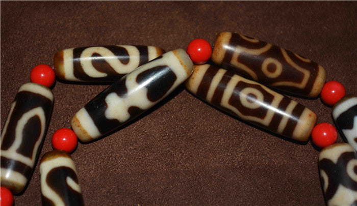 Real Himalaya Old Two Eyes Dzi Bead Amulet Six Five Eight Three Lotus Ruyi Tibet Agate Pure Gzi Old Antique Talisman