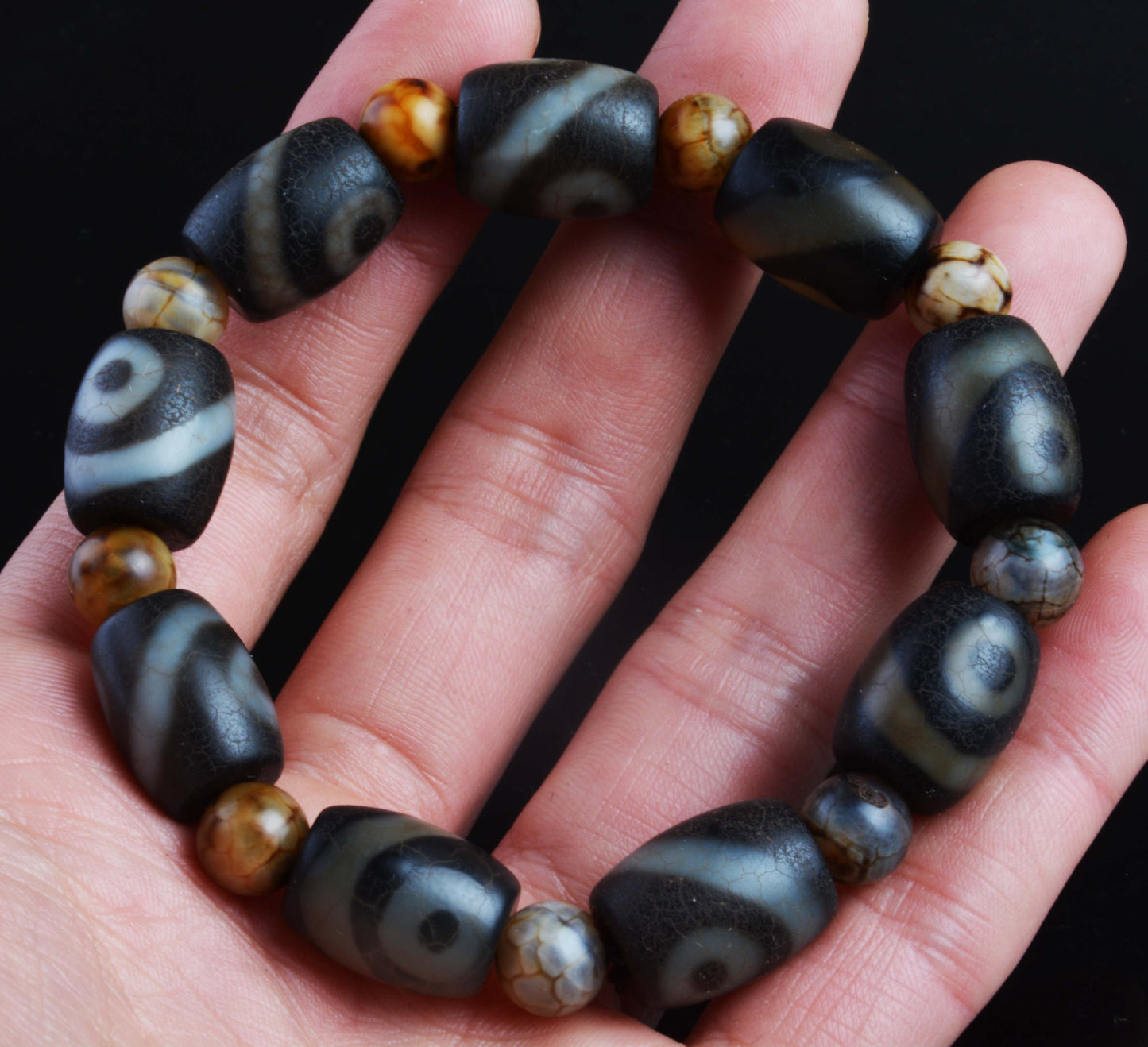 Real Himalayan Old Ancient Two Eyes Dzi Bead Bracelet Mala Amulet Tibet Agate Pure 2 Eyed Gzi Talisman