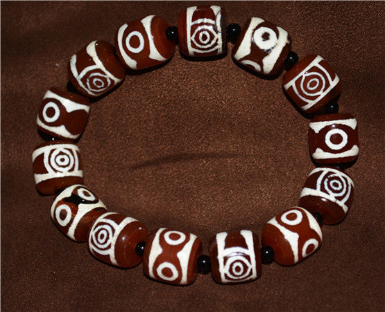 Real Himalayan Old Antique Three Eyes Dzi Bead Bracelet Mala Amulet Tibet Agate 3 Eyed Gzi Talisman