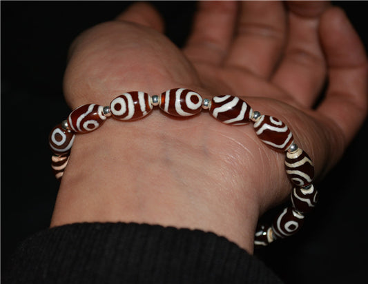 Real Himalayan Old Antique Two Eyes Dzi Bead Bracelet Mala Amulet Tibet Agate Pure 2 Eyed Gzi Talisman