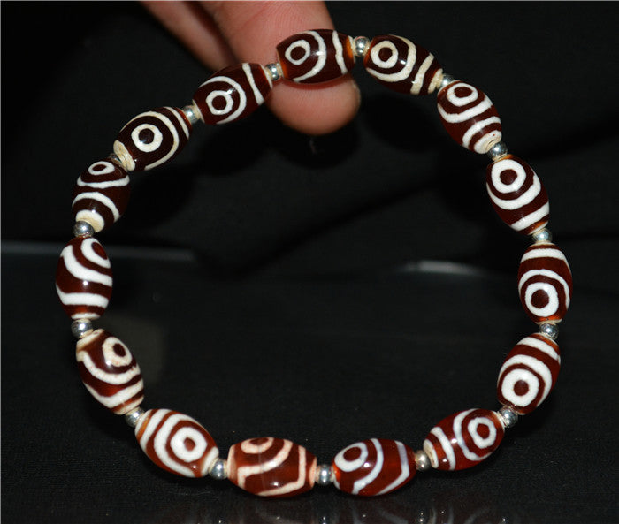 Real Himalayan Old Antique Two Eyes Dzi Bead Bracelet Mala Amulet Tibet Agate Pure 2 Eyed Gzi Talisman