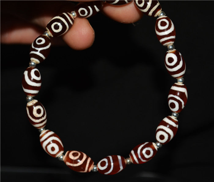 Real Himalayan Old Antique Two Eyes Dzi Bead Bracelet Mala Amulet Tibet Agate Pure 2 Eyed Gzi Talisman