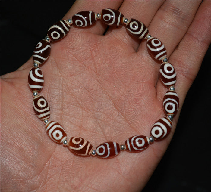 Real Himalayan Old Antique Two Eyes Dzi Bead Bracelet Mala Amulet Tibet Agate Pure 2 Eyed Gzi Talisman