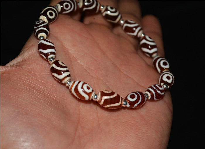 Real Himalayan Old Antique Two Eyes Dzi Bead Bracelet Mala Amulet Tibet Agate Pure 2 Eyed Gzi Talisman