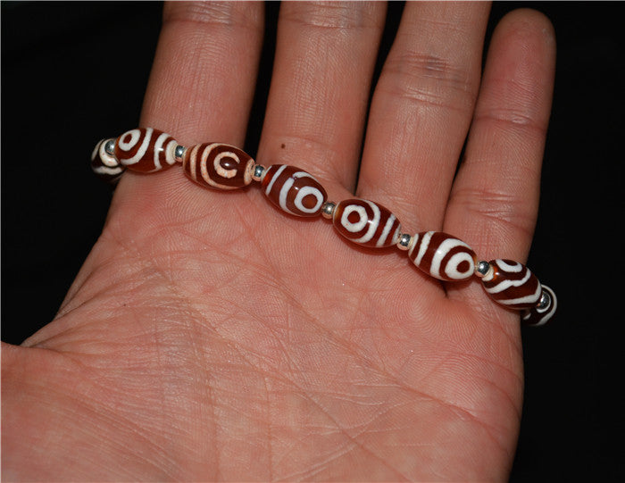 Real Himalayan Old Antique Two Eyes Dzi Bead Bracelet Mala Amulet Tibet Agate Pure 2 Eyed Gzi Talisman