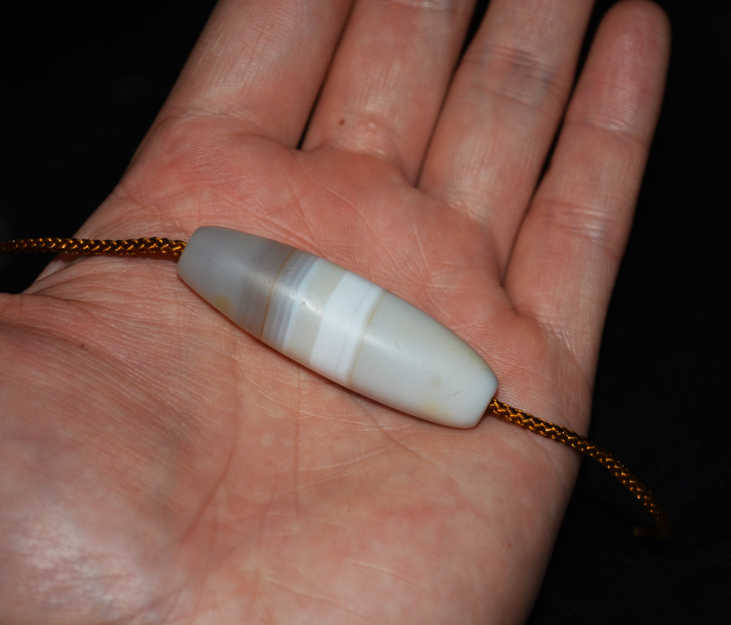 Real Tibetan Ancient Banded Agate Dzi Bead Amulet Pendant Genuine Old Antique Himalaya Sardonyx Talisman Bracelet