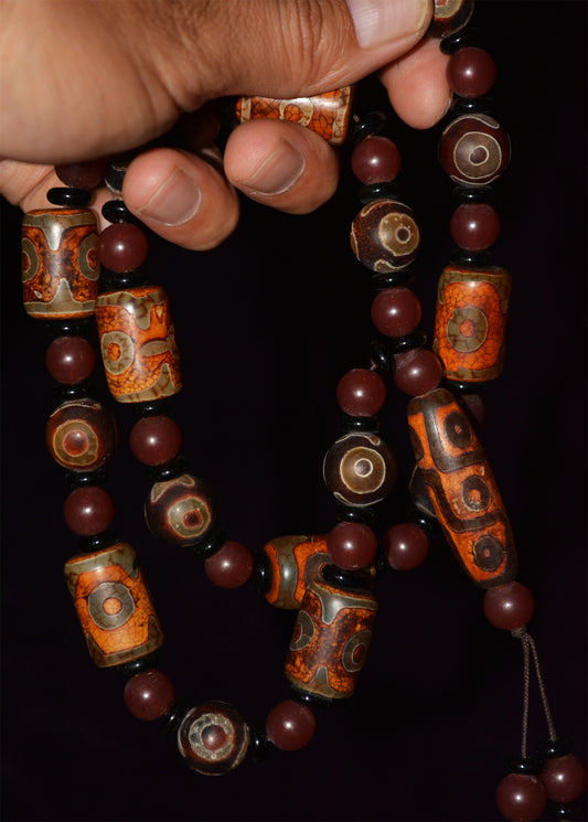 Real Tibetan Ancient Nine Three Eyes Dzi Bead Mala Prayer Beads Amulet Necklace Himalayas Genuine Agate Pure Gzi