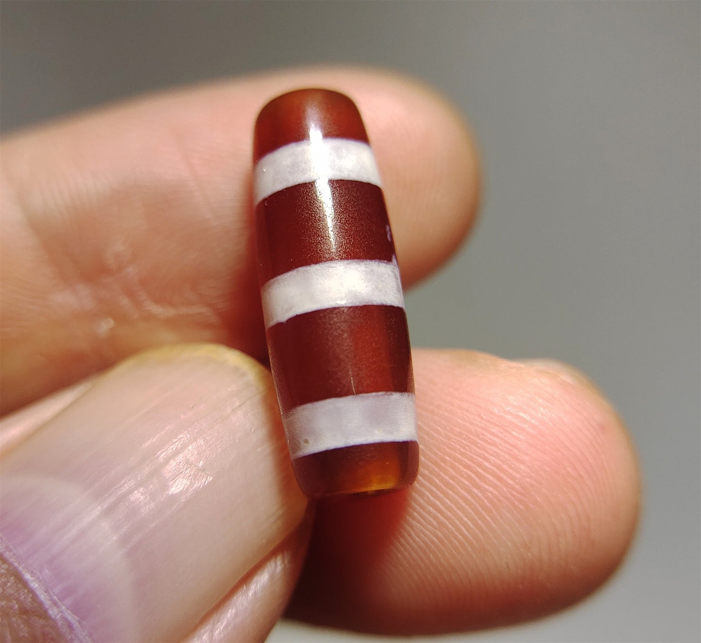 Real Tibetan Ancient Three Stripes Dzi Bead Amulet Himalaya Agate Pure 3 Striped Gzi Tibet Lucky Talisman