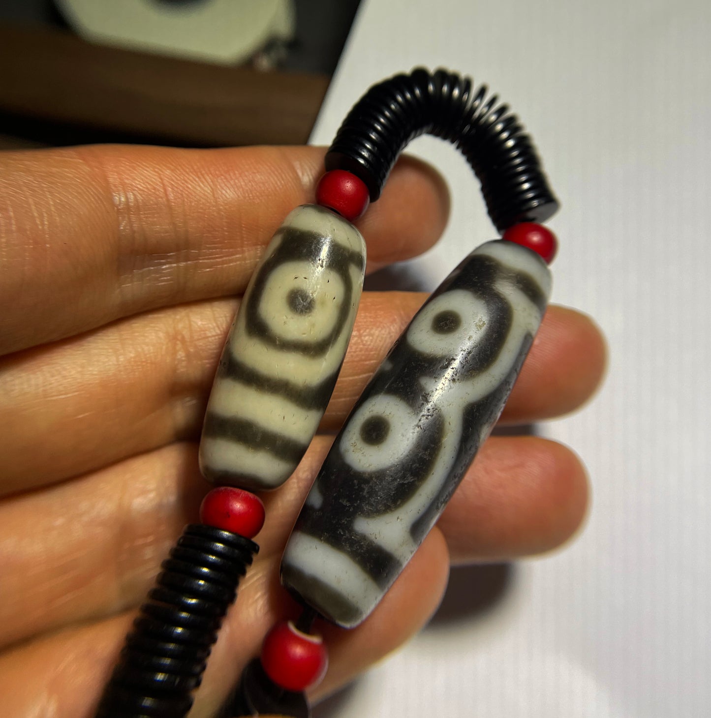 Real Tibetan Ancient Three Two Eye Dzi Bead Amulet Pendant Himalaya Agate Genuine 2 Eyed Pure Gzi Old Antique Talisman