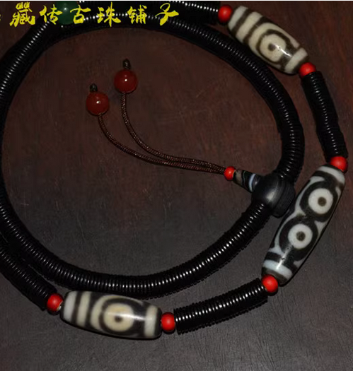 Real Tibetan Ancient Three Two Eye Dzi Bead Amulet Pendant Himalaya Agate Genuine 2 Eyed Pure Gzi Old Antique Talisman