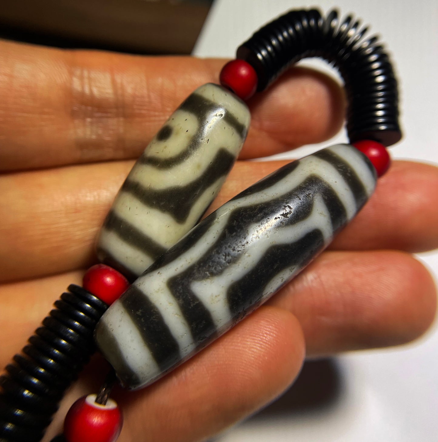 Real Tibetan Ancient Three Two Eye Dzi Bead Amulet Pendant Himalaya Agate Genuine 2 Eyed Pure Gzi Old Antique Talisman