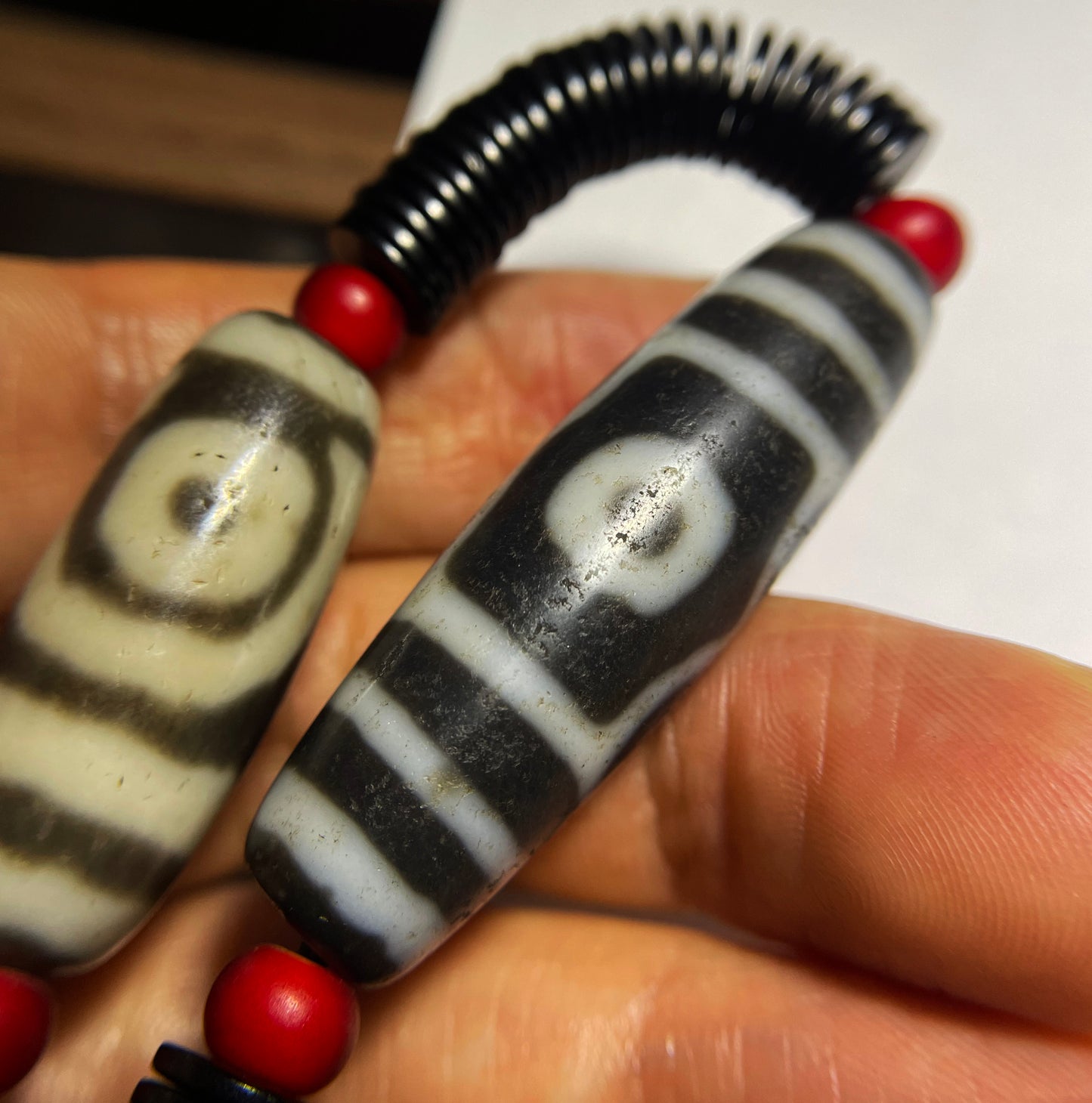 Real Tibetan Ancient Three Two Eye Dzi Bead Amulet Pendant Himalaya Agate Genuine 2 Eyed Pure Gzi Old Antique Talisman