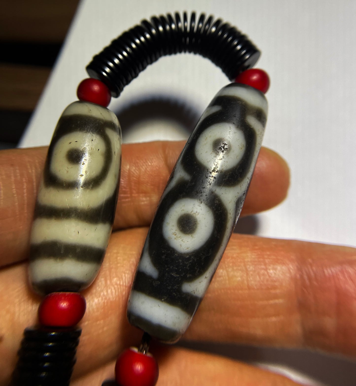 Real Tibetan Ancient Three Two Eye Dzi Bead Amulet Pendant Himalaya Agate Genuine 2 Eyed Pure Gzi Old Antique Talisman