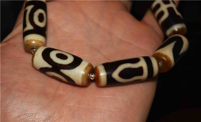 Real Tibetan Ancient Tiger Tooth Dzi Bead Bracelet Three Eyes Vajra Dorje Sakor Namkor Amulet Himalaya Agate Pure Water Wave Gzi Old Antique Talisman