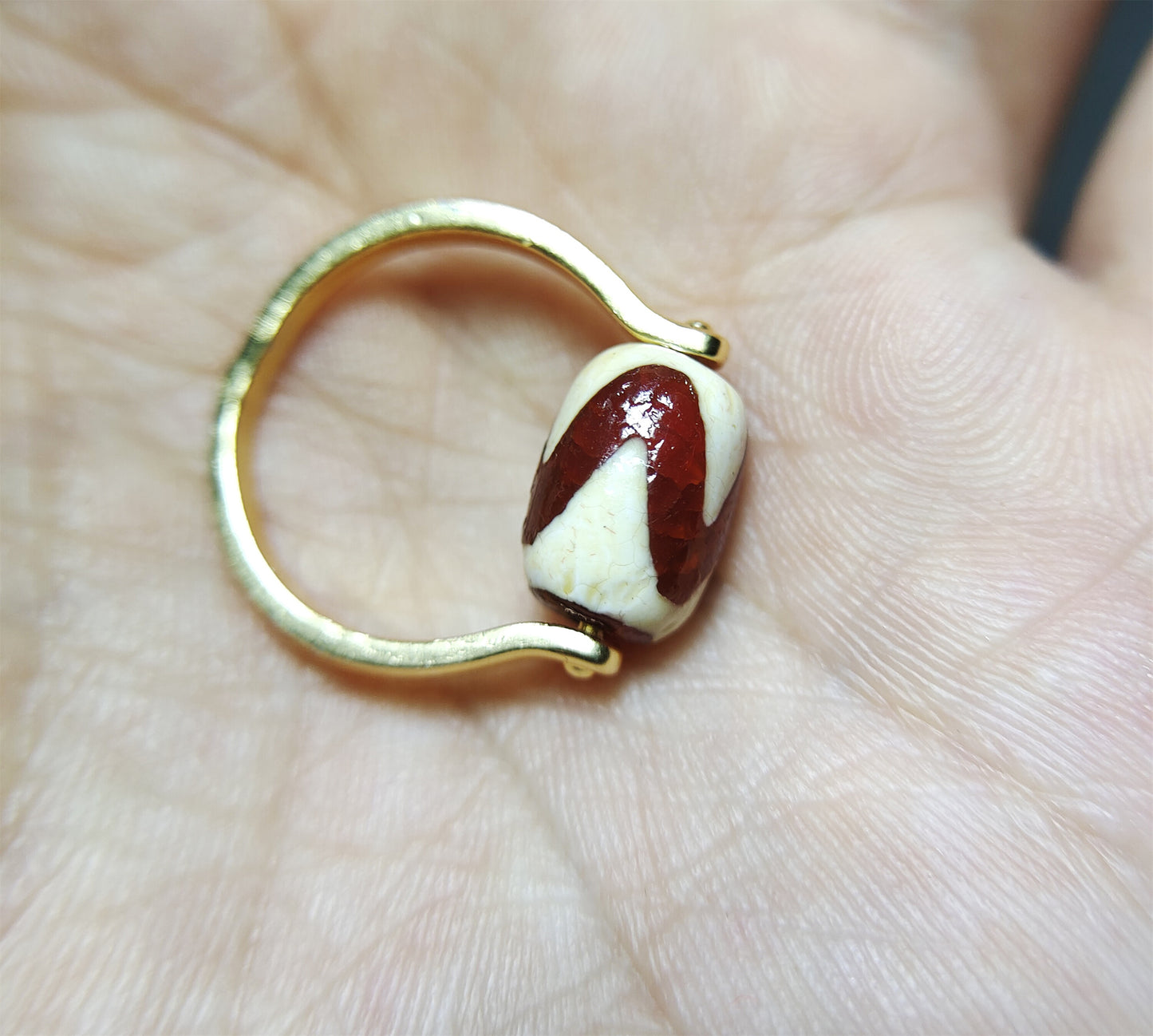 Real Tibetan Ancient Tiger Tooth Dzi Bead Ring Amulet Himalaya Water Wave Pure Zigzag Gzi Genuine Old Antique Agate Talisman