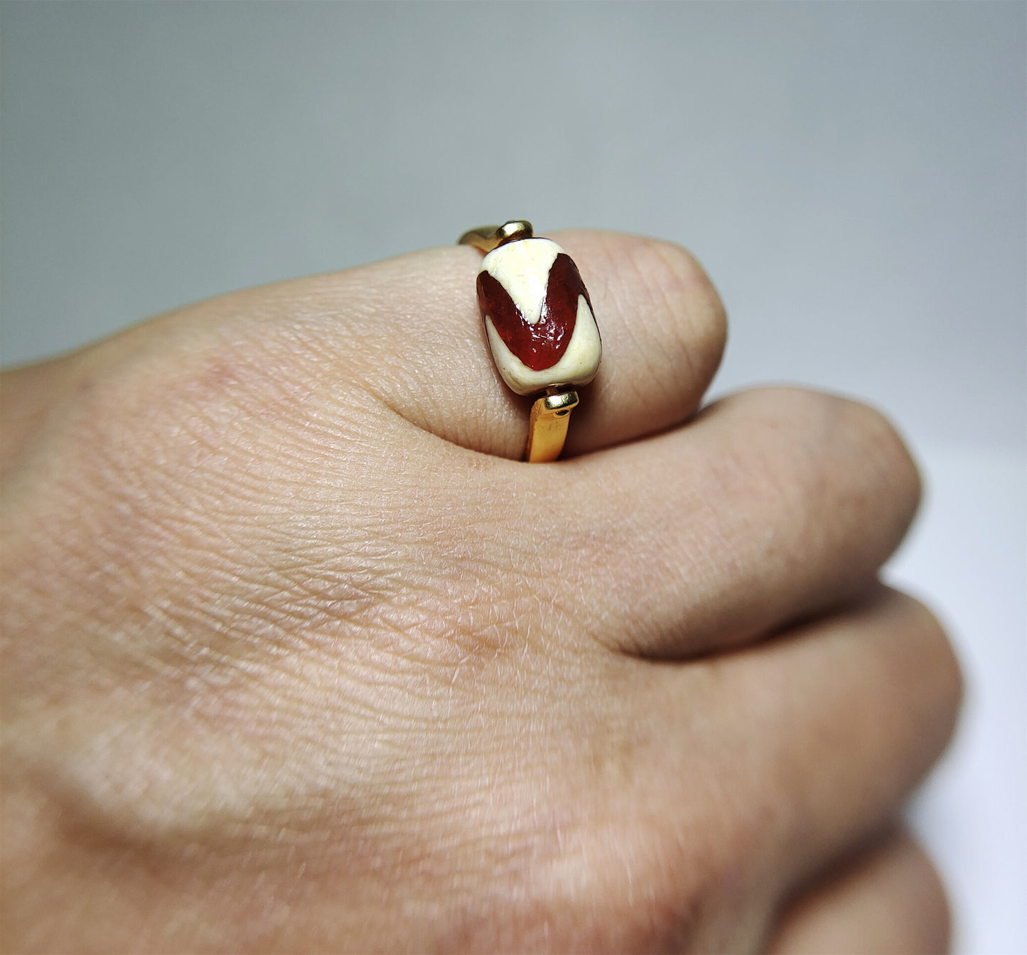 Real Tibetan Ancient Tiger Tooth Dzi Bead Ring Amulet Himalaya Water Wave Pure Zigzag Gzi Genuine Old Antique Agate Talisman