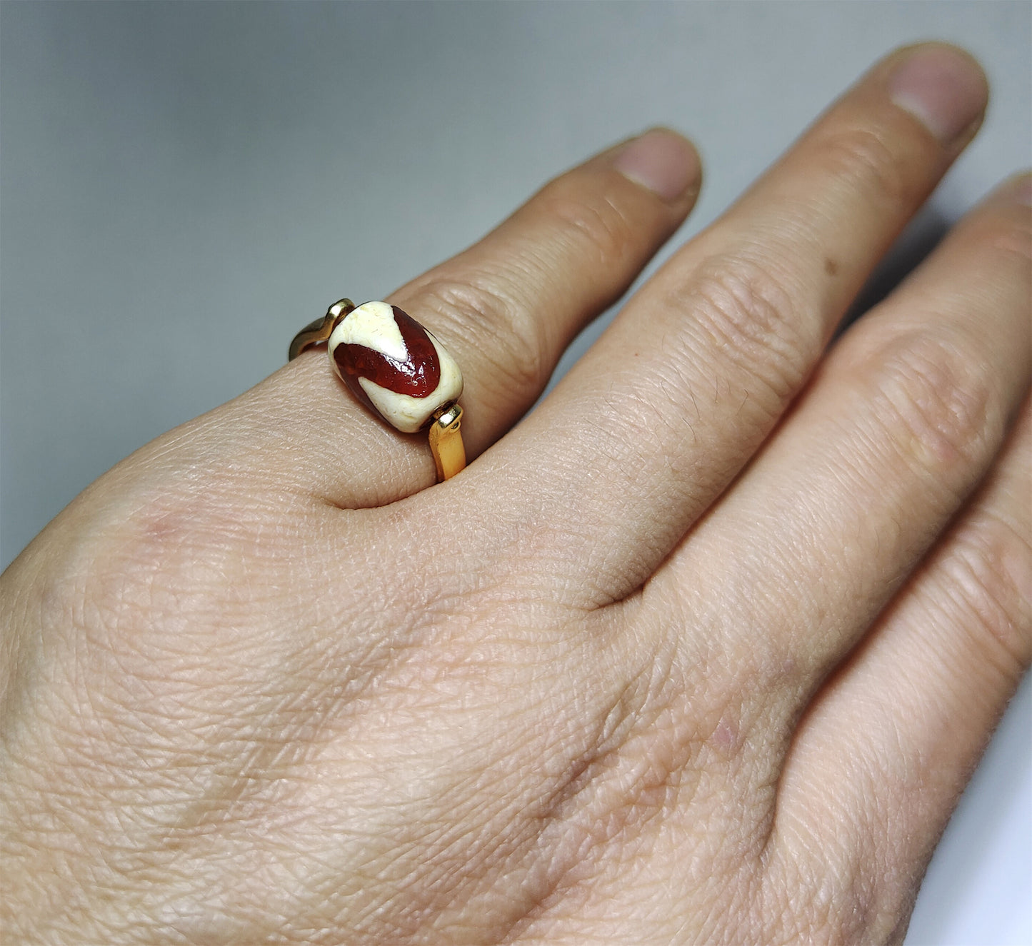 Real Tibetan Ancient Tiger Tooth Dzi Bead Ring Amulet Himalaya Water Wave Pure Zigzag Gzi Genuine Old Antique Agate Talisman